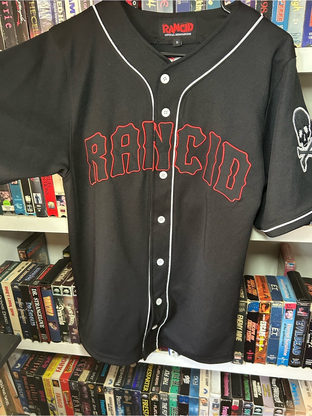 Black Baseball-Style Button-Up Shirt